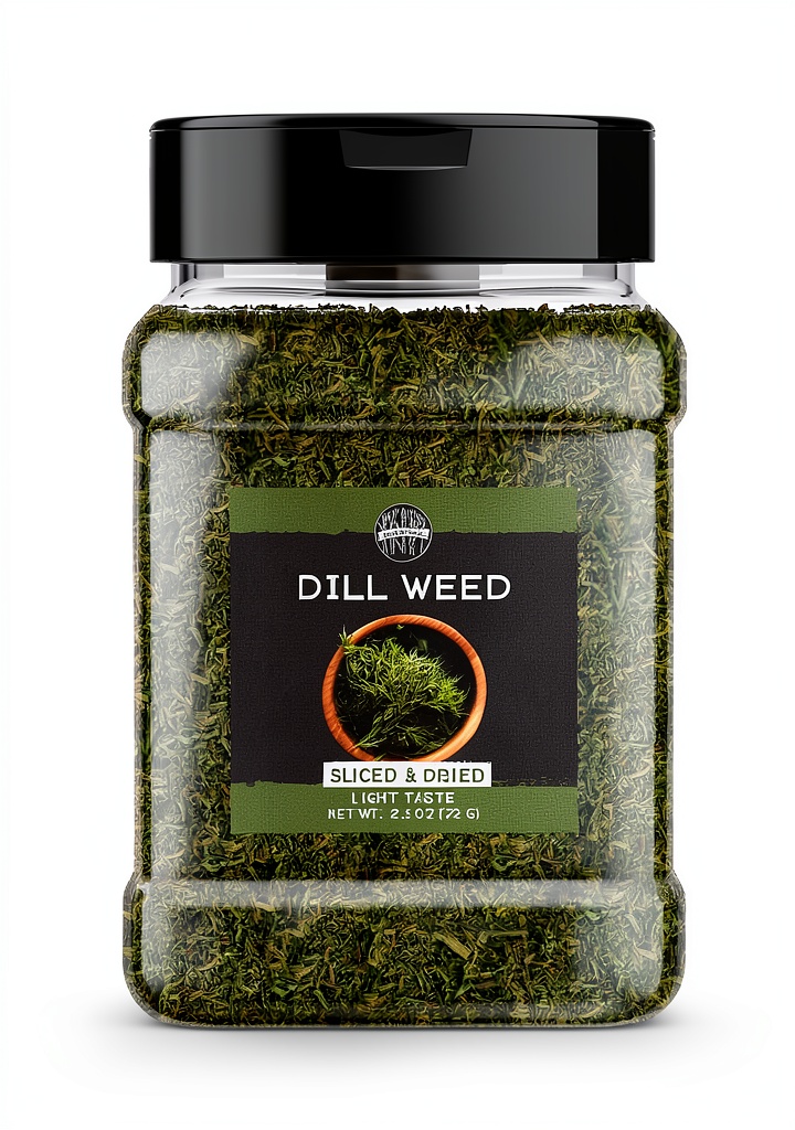 Birch Meadow Dill Weed resealable container on a kitchen counter