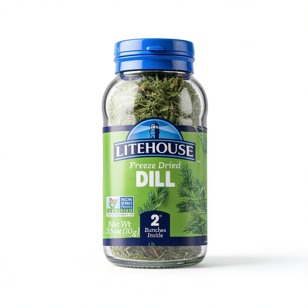 Litehouse Freeze Dried Dill in a kitchen setting with fresh ingredients
