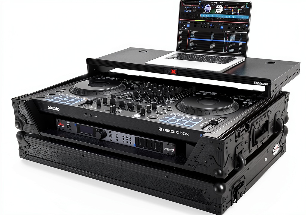 ProX Pioneer DDJ-FLX10 road case opened on a studio desk showing foam layout