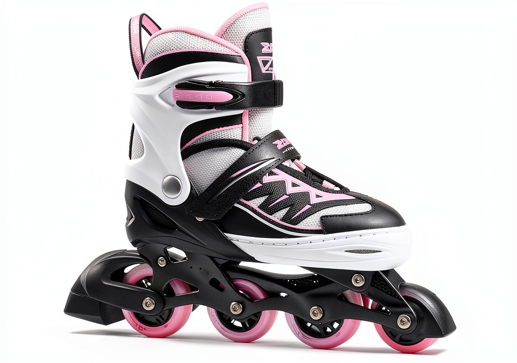 Installing Kids Inline Skates 2PM Sports Aluminum Pink on a wooden desk