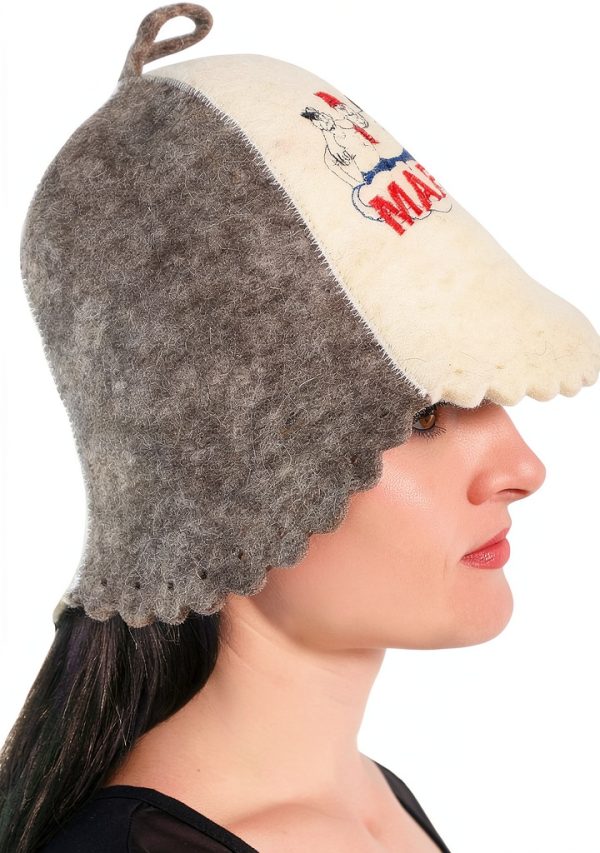 Wool Sauna Hat Mafia Luxury Banya Cap for Men Women Grey Large-8