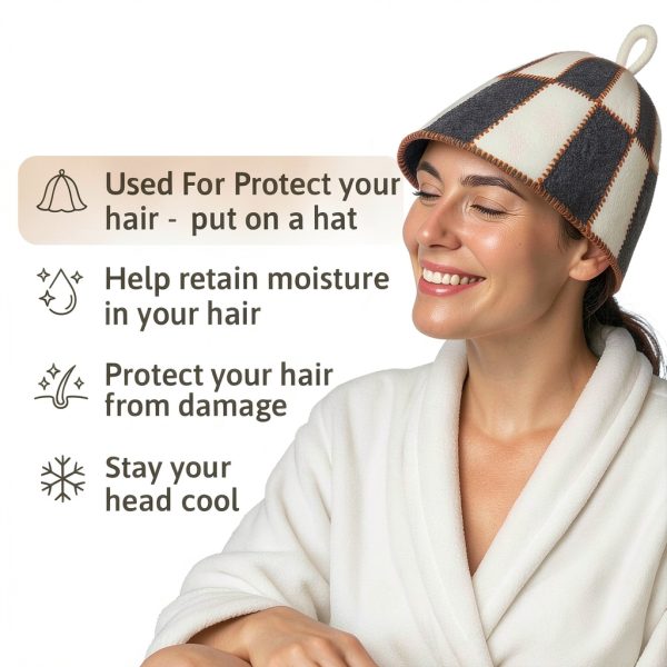 Wool Sauna Hat Checkered by ASKOLD Unisex Wool Banya Sauna Cap-4