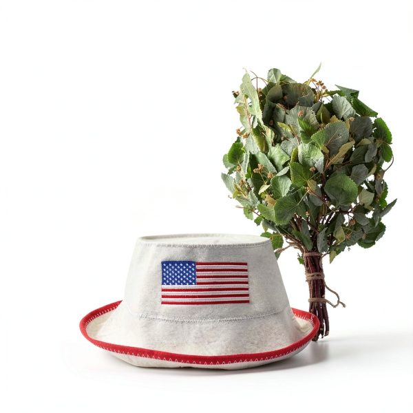Sauna Hat Halsa Natural Wool Unisex Cap with USA Flag Eco Friendly-5