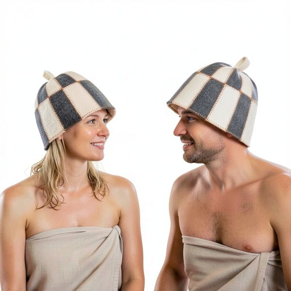 Wool Sauna Hat Checkered by ASKOLD Unisex Wool Banya Sauna Cap-8